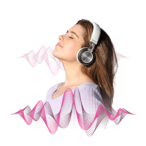 Mulher ouvindo a Frequência do Amor